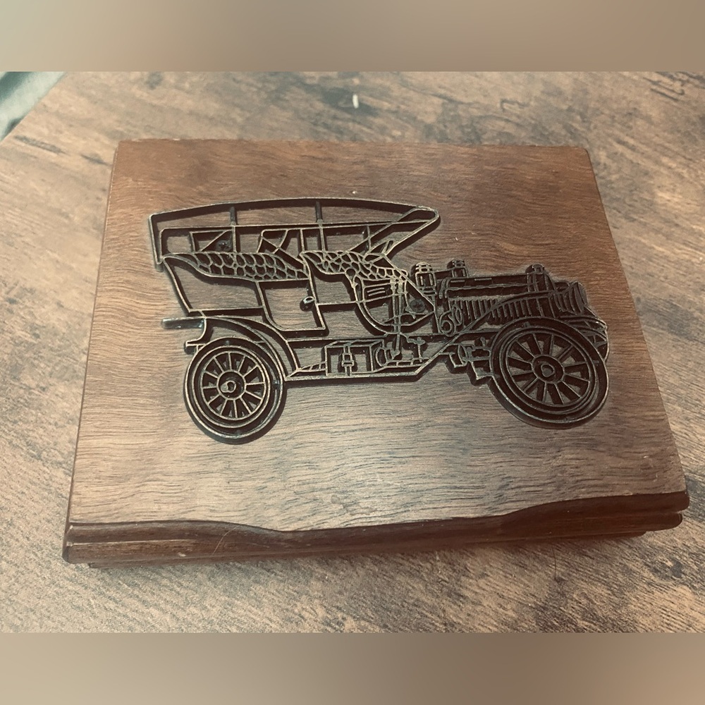 Vintage Model T Wooden Card Holder Box